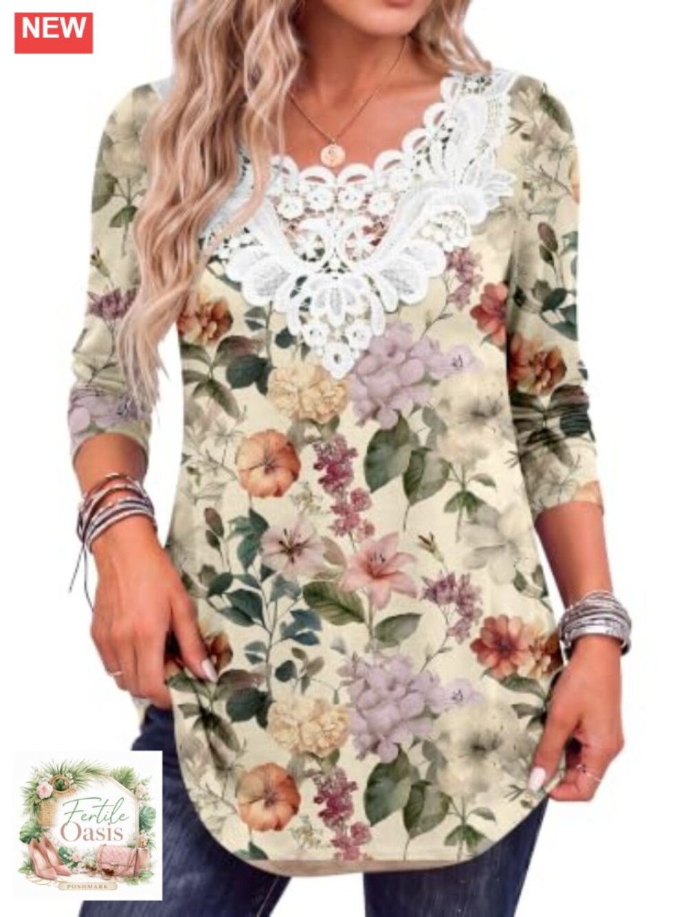 Women's Long Sleeve Lace Tunic Top Blouse Regular Fit Fall